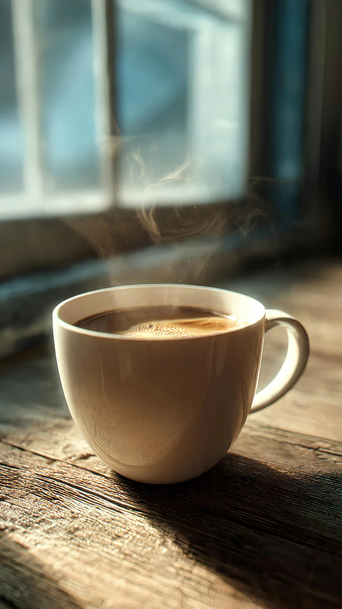 Coffee beside a softly lit window